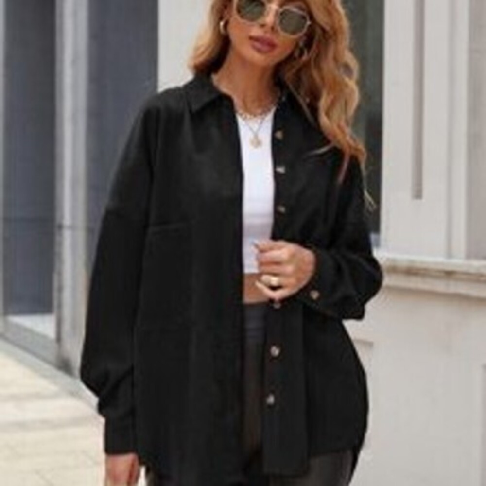 SHEIN Essnce Solid Button Front Pocket Detail Corduroy Coat